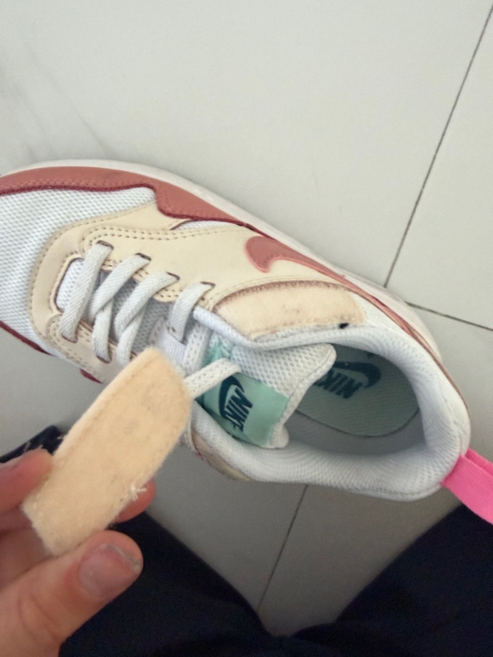 Nike Kids Cream and Pink Accent Sneakers with Mint Tongue - Picture 7 of 8